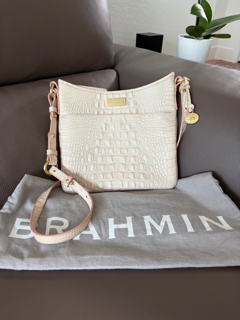 Brahmin Katie Croc- Embossed Crossbody Bag - Blush
